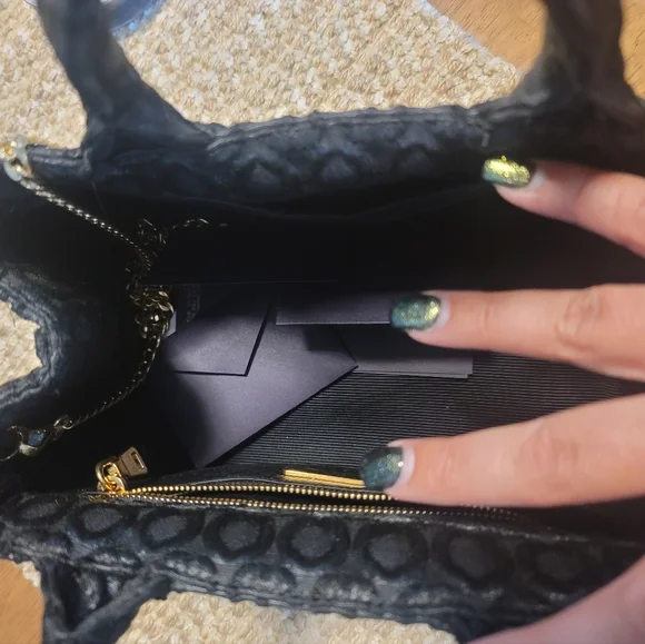 Prada Black Textured Handbag with Gold Chain - Picture 11 of 12